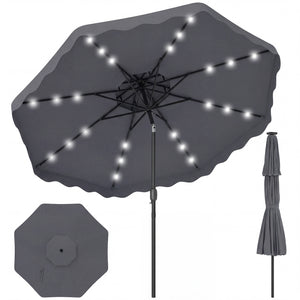 9 FT Solar LED Patio Umbrella Push-Button Tilt and Crank 24 LED Lights and 8 Ribs-Gray