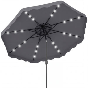 9 FT Solar LED Patio Umbrella Push-Button Tilt and Crank 24 LED Lights and 8 Ribs-Gray