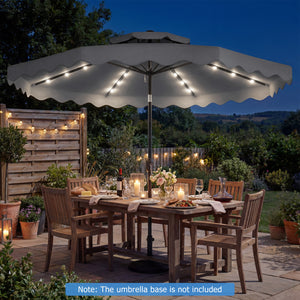 9 FT Solar LED Patio Umbrella Push-Button Tilt and Crank 24 LED Lights and 8 Ribs-Gray