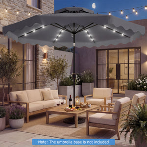 9 FT Solar LED Patio Umbrella Push-Button Tilt and Crank 24 LED Lights and 8 Ribs-Gray
