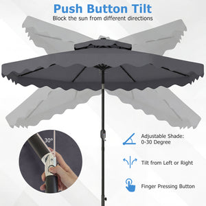 9 FT Solar LED Patio Umbrella Push-Button Tilt and Crank 24 LED Lights and 8 Ribs-Gray