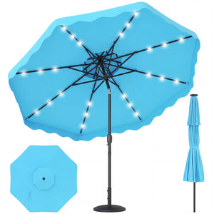 9 FT Solar LED Patio Umbrella Push-Button Tilt and Crank 24 LED Lights and 8 Ribs-Turquoise