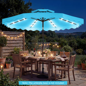 9 FT Solar LED Patio Umbrella Push-Button Tilt and Crank 24 LED Lights and 8 Ribs-Turquoise