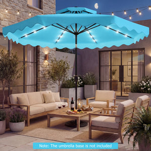 9 FT Solar LED Patio Umbrella Push-Button Tilt and Crank 24 LED Lights and 8 Ribs-Turquoise