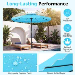 9 FT Solar LED Patio Umbrella Push-Button Tilt and Crank 24 LED Lights and 8 Ribs-Turquoise