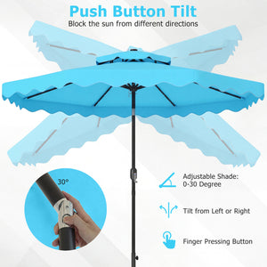 9 FT Solar LED Patio Umbrella Push-Button Tilt and Crank 24 LED Lights and 8 Ribs-Turquoise
