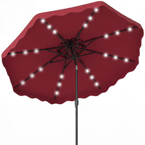 9 FT Solar LED Patio Umbrella Push-Button Tilt and Crank 24 LED Lights and 8 Ribs-Red