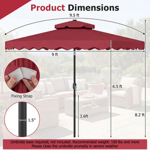 9 FT Solar LED Patio Umbrella Push-Button Tilt and Crank 24 LED Lights and 8 Ribs-Red