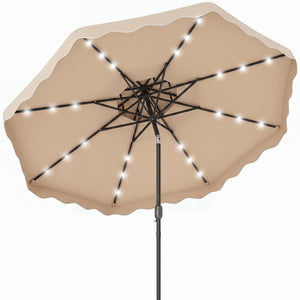 9 FT Solar LED Patio Umbrella Push-Button Tilt and Crank 24 LED Lights and 8 Ribs-Beige