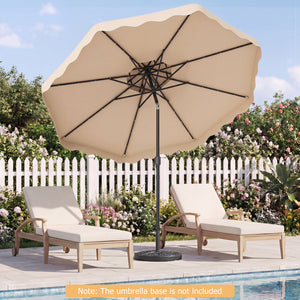 9 FT Solar LED Patio Umbrella Push-Button Tilt and Crank 24 LED Lights and 8 Ribs-Beige
