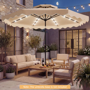 9 FT Solar LED Patio Umbrella Push-Button Tilt and Crank 24 LED Lights and 8 Ribs-Beige