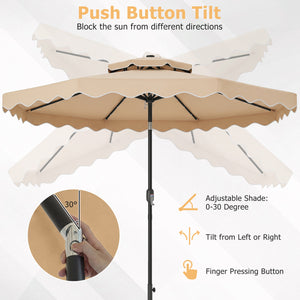 9 FT Solar LED Patio Umbrella Push-Button Tilt and Crank 24 LED Lights and 8 Ribs-Beige