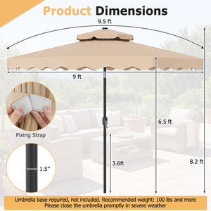 9 FT Solar LED Patio Umbrella Push-Button Tilt and Crank 24 LED Lights and 8 Ribs-Beige