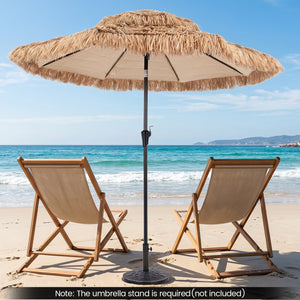 9 FT Solar Thatched Tiki Umbrella with 96 Multi-colored Flowing Lights and 12 Modes-Beige