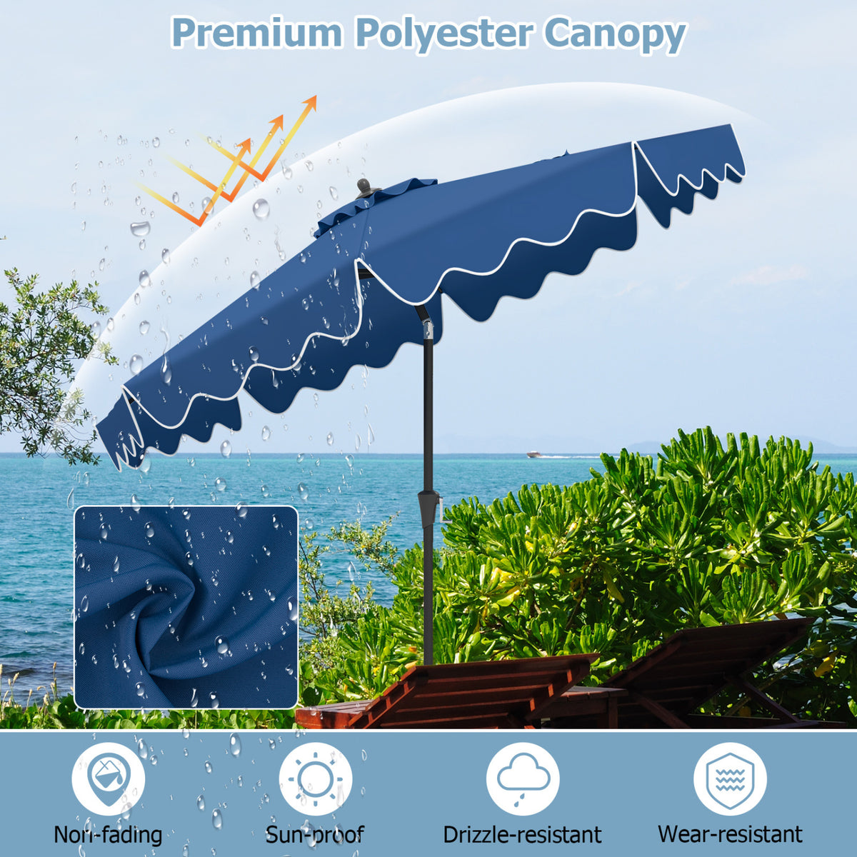 9 Feet Patio Umbrella with Crank Handle and Push Button Tilt-Navy