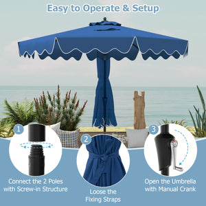 9 Feet Patio Umbrella with Crank Handle and Push Button Tilt-Navy