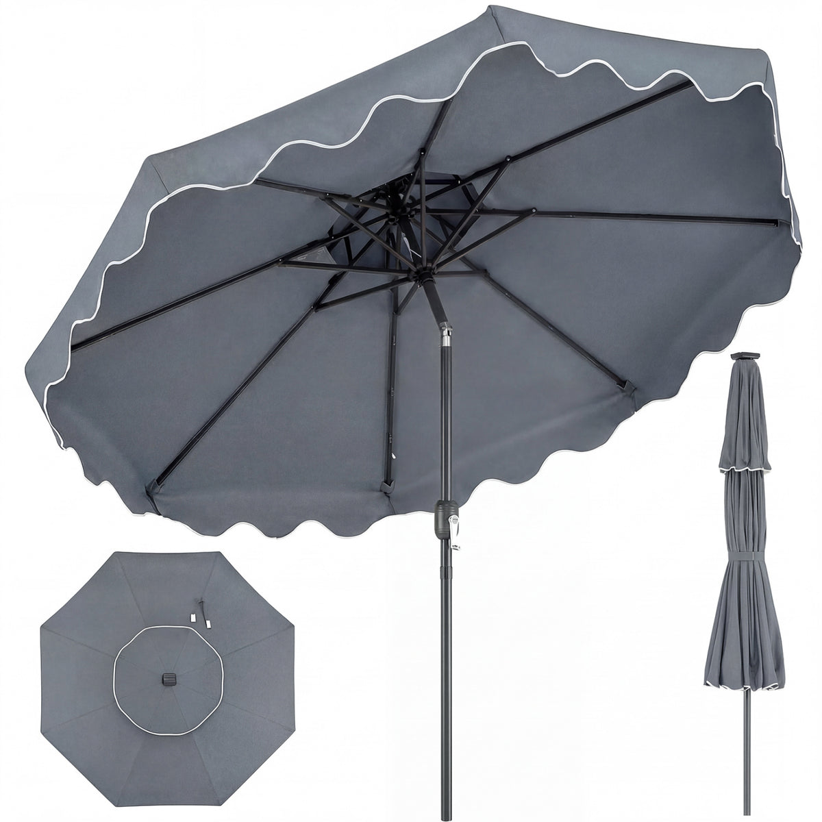 9 Feet Patio Umbrella with Push Button Tilt and Crank-Gray