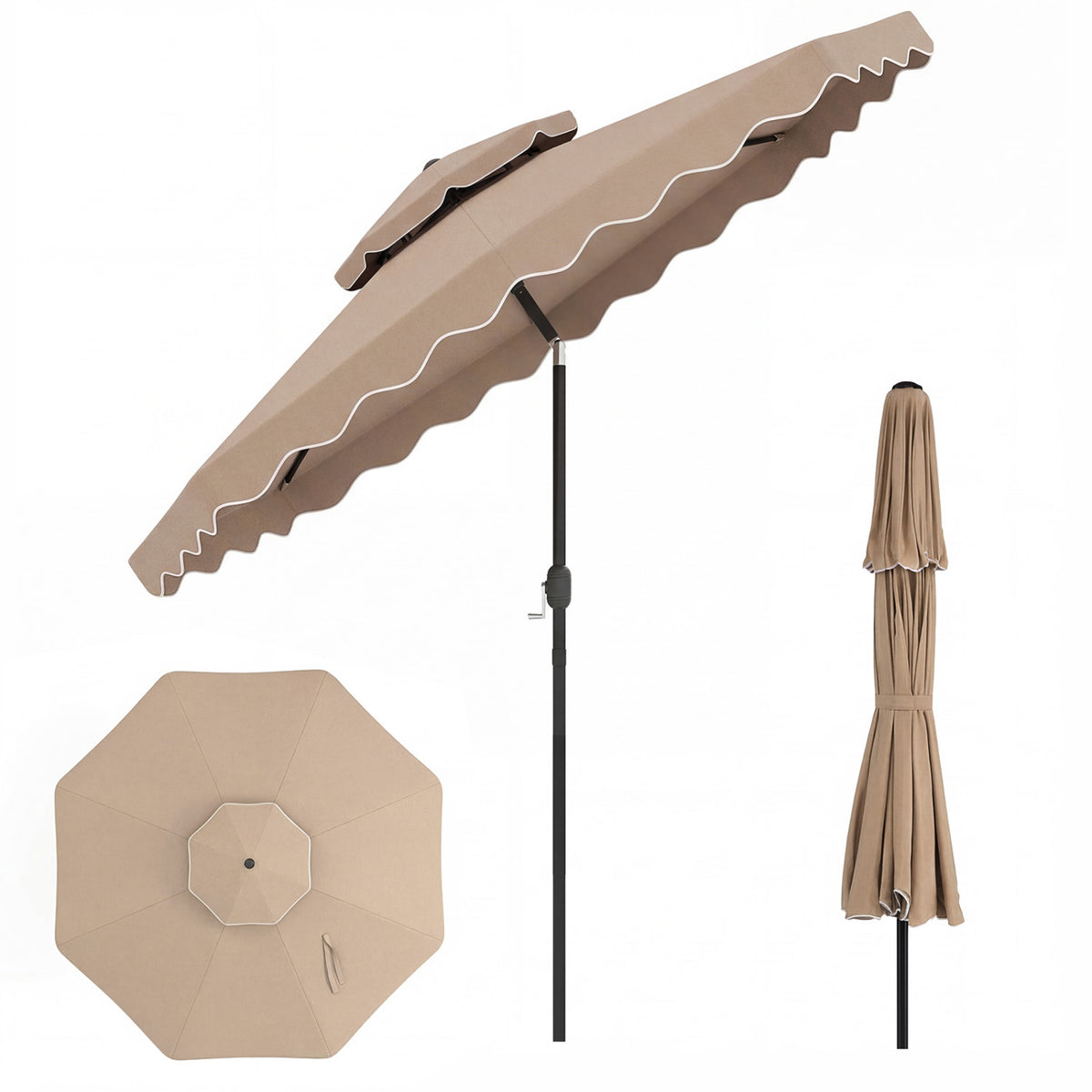 9 Feet Patio Umbrella with Push Button Tilt and Crank-Coffee