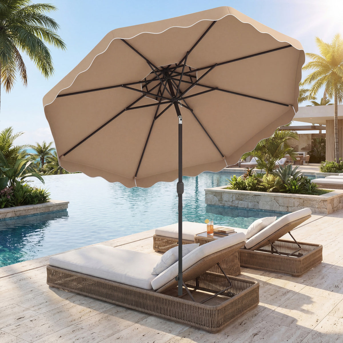 9 Feet Patio Umbrella with Push Button Tilt and Crank-Coffee