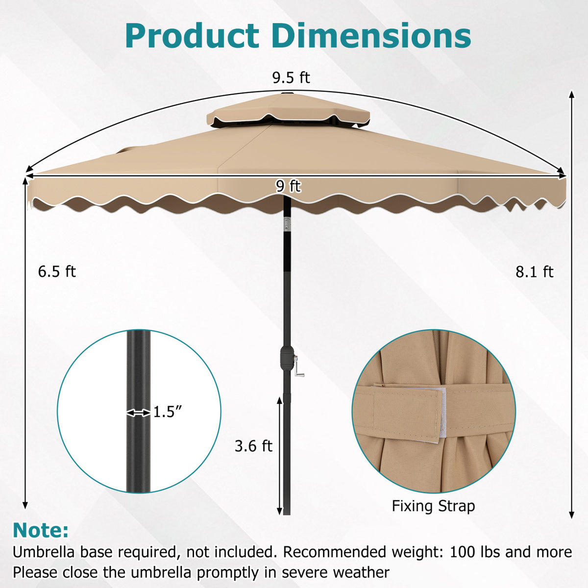 9 Feet Patio Umbrella with Push Button Tilt and Crank-Coffee