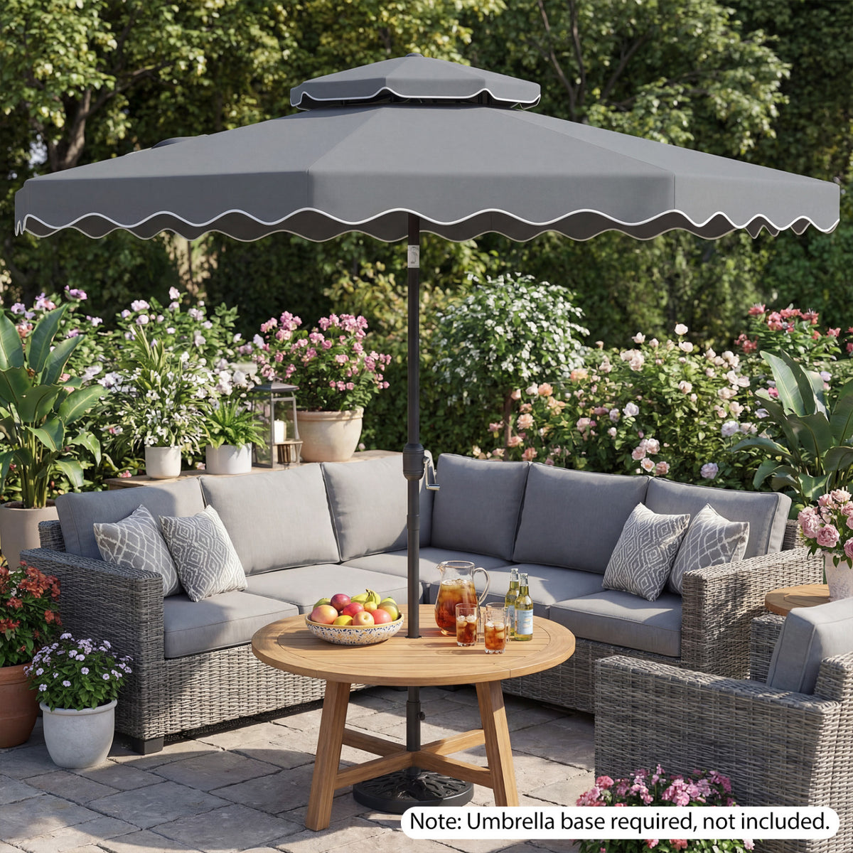 9 Feet Patio Umbrella with Push Button Tilt and Crank-Gray