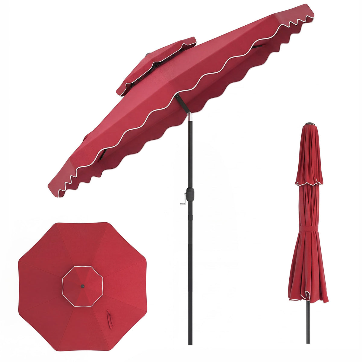 9 Feet Patio Umbrella with Push Button Tilt and Crank-Wine