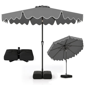 9 Feet Patio Umbrella with Weighted Base and Sandbags-Gray