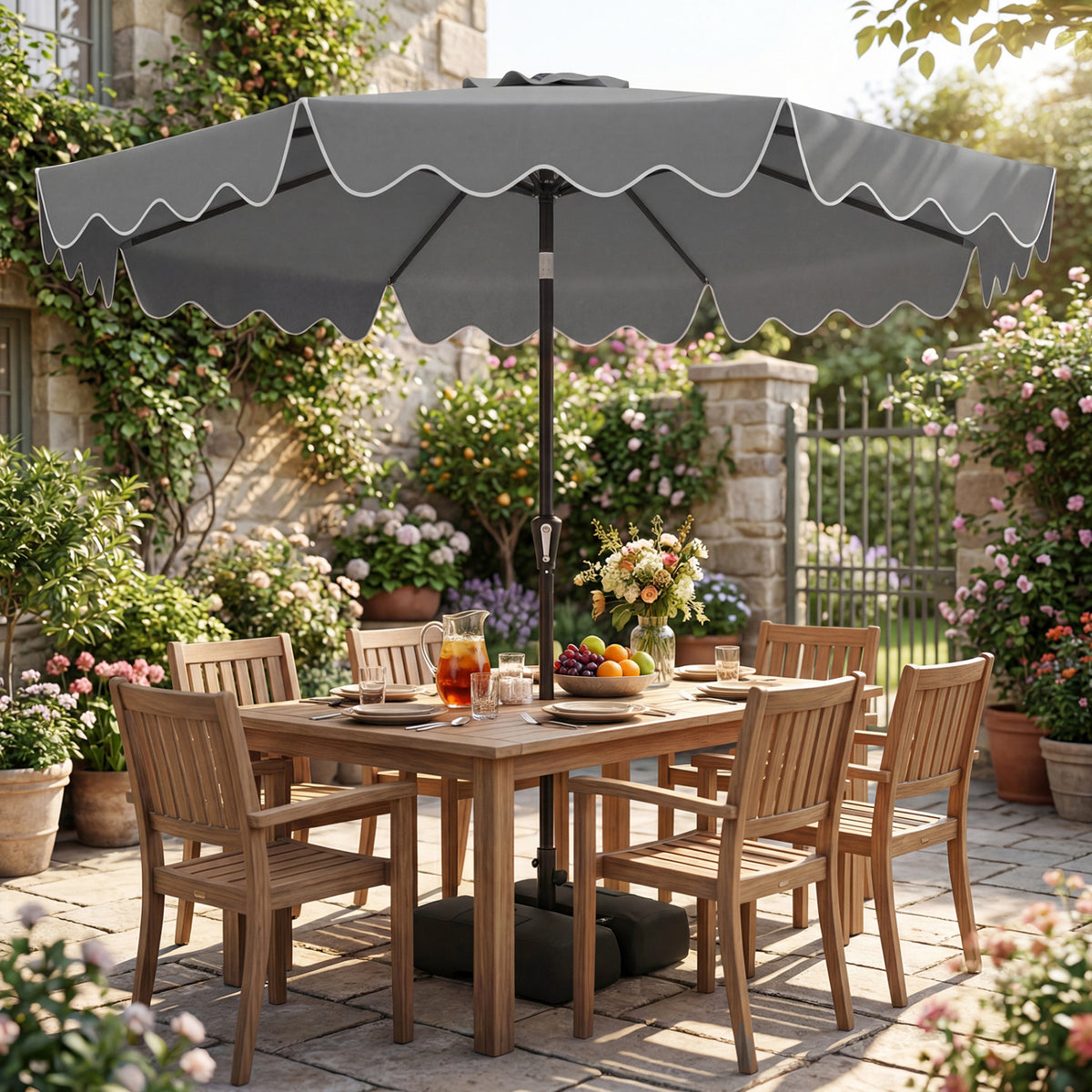 9 Feet Patio Umbrella with Weighted Base and Sandbags-Gray