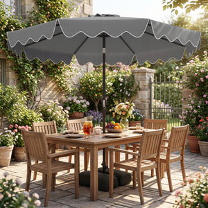 9 Feet Patio Umbrella with Weighted Base and Sandbags-Gray