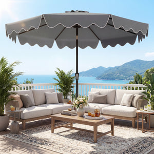 9 Feet Patio Umbrella with Weighted Base and Sandbags-Gray