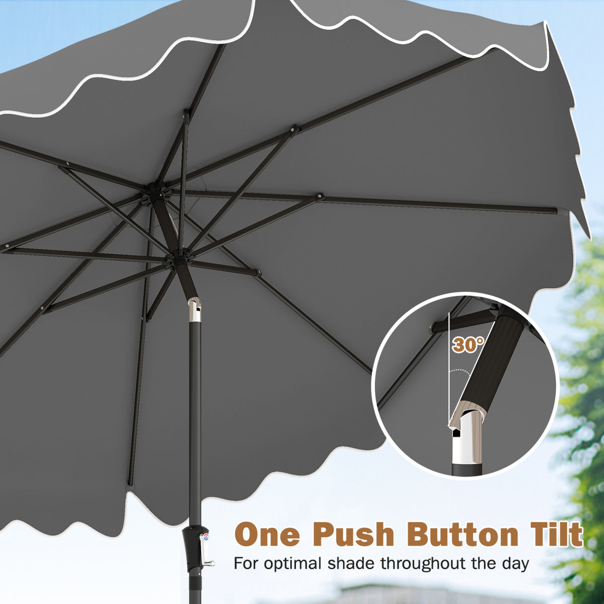 9 Feet Patio Umbrella with Weighted Base and Sandbags-Gray