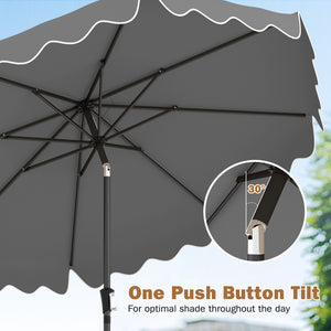 9 Feet Patio Umbrella with Weighted Base and Sandbags-Gray