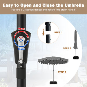 9 Feet Patio Umbrella with Weighted Base and Sandbags-Gray