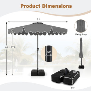 9 Feet Patio Umbrella with Weighted Base and Sandbags-Gray