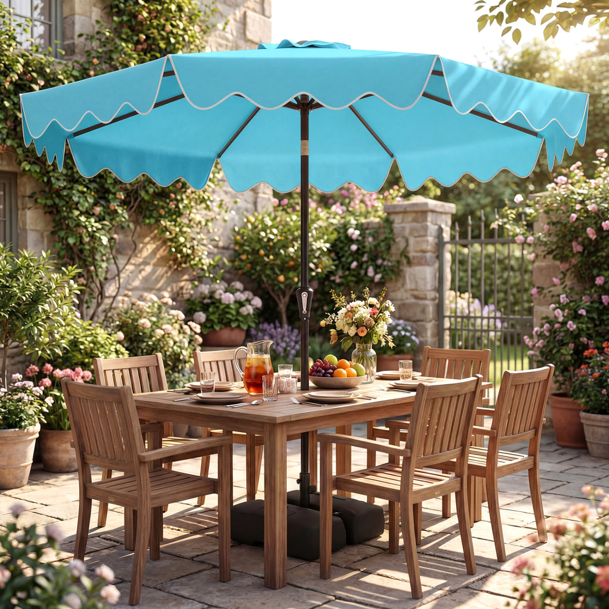 9 Feet Patio Umbrella with Weighted Base and Sandbags-Turquoise
