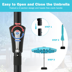 9 Feet Patio Umbrella with Weighted Base and Sandbags-Turquoise
