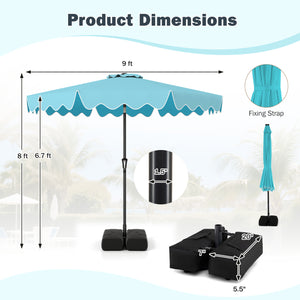 9 Feet Patio Umbrella with Weighted Base and Sandbags-Turquoise