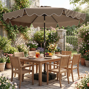 9 Feet Patio Umbrella with Weighted Base and Sandbags-Brown