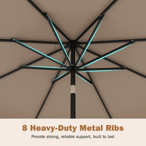 9 Feet Patio Umbrella with Weighted Base and Sandbags-Brown