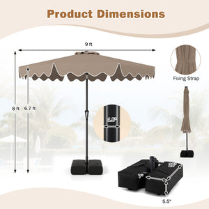 9 Feet Patio Umbrella with Weighted Base and Sandbags-Brown