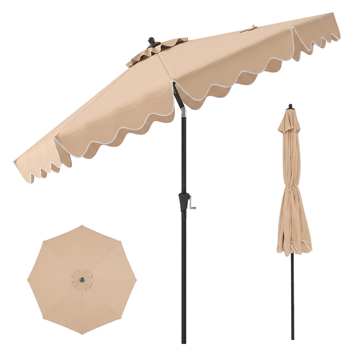 9 Feet Patio Umbrella with Crank Handle and Push Button Tilt-Beige