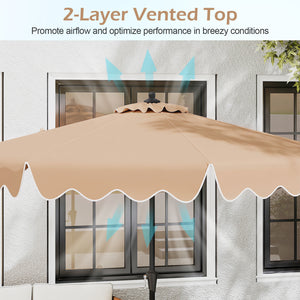 9 Feet Patio Umbrella with Crank Handle and Push Button Tilt-Beige