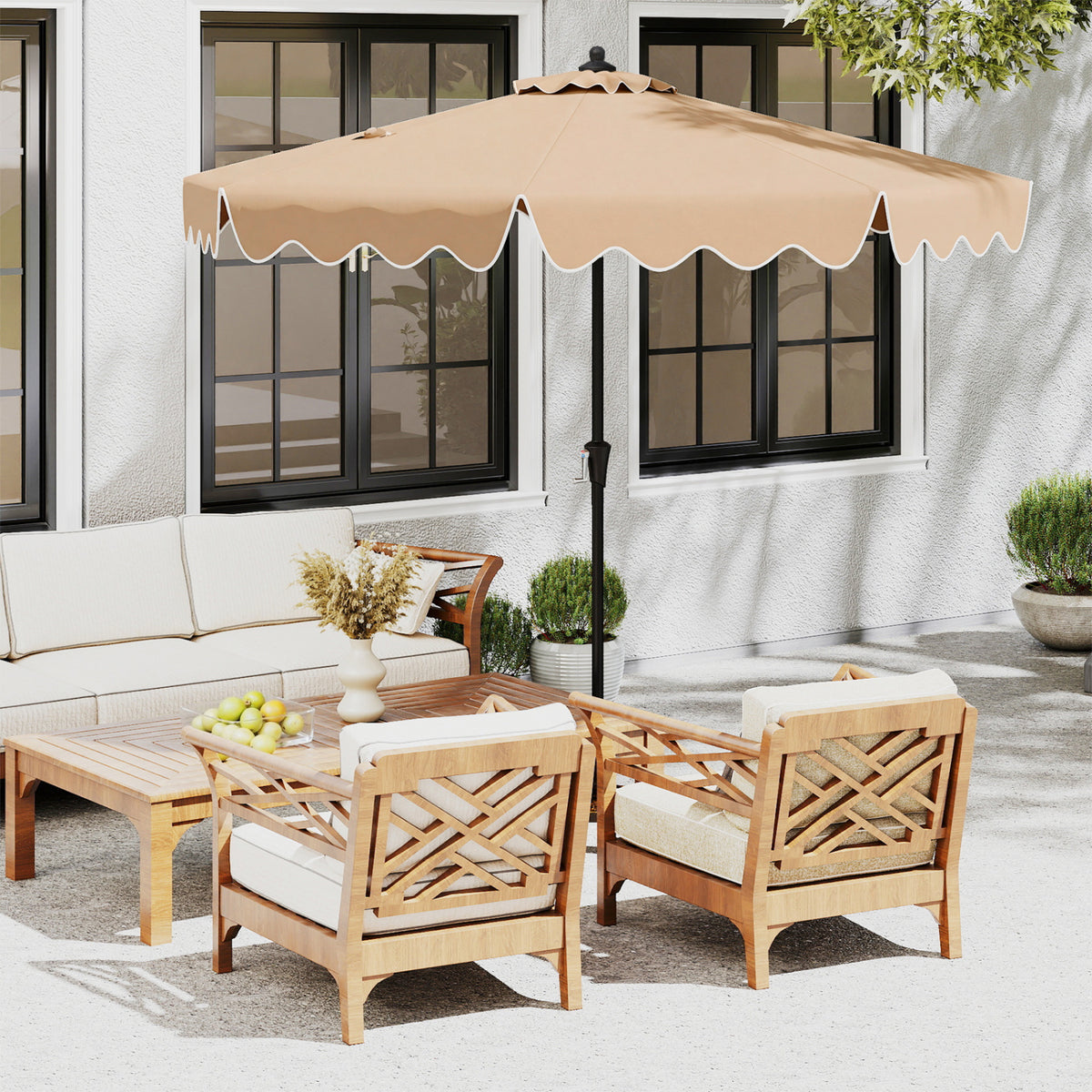 9 Feet Patio Umbrella with Crank Handle and Push Button Tilt-Beige