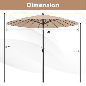 9 Feet Round Patio Umbrella with 18 Fiberglass Ribs-Tan