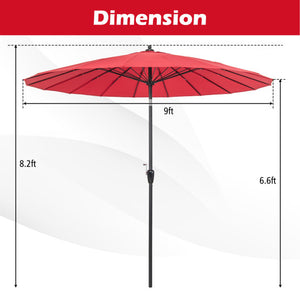 9 Feet Round Patio Umbrella with 18 Fiberglass Ribs-Wine
