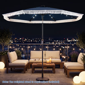 9 Feet Solar Patio Umbrella with 24 LED Lights for Yard-Navy
