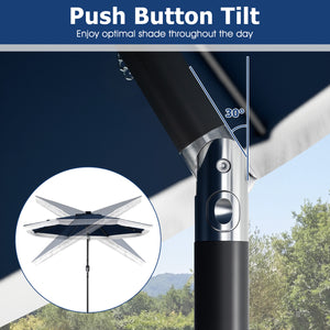 9 Feet Solar Patio Umbrella with 24 LED Lights for Yard-Navy