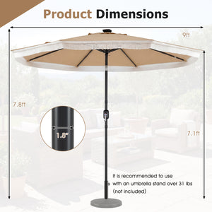 9 Feet Solar Patio Umbrella with 24 LED Lights for Yard-Beige