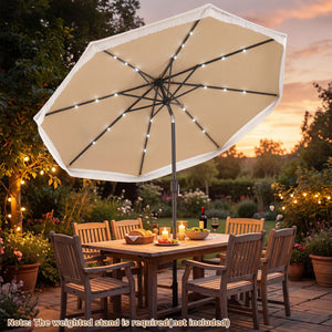 9 Feet Solar Patio Umbrella with 24 LED Lights for Yard-Beige
