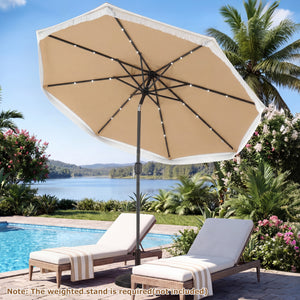 9 Feet Solar Patio Umbrella with 24 LED Lights for Yard-Beige